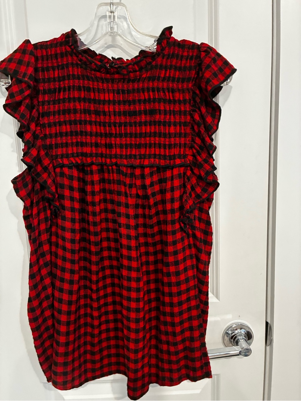 beachlunchlounge Red and Black Gingham Ruffle Sleeveless blouse